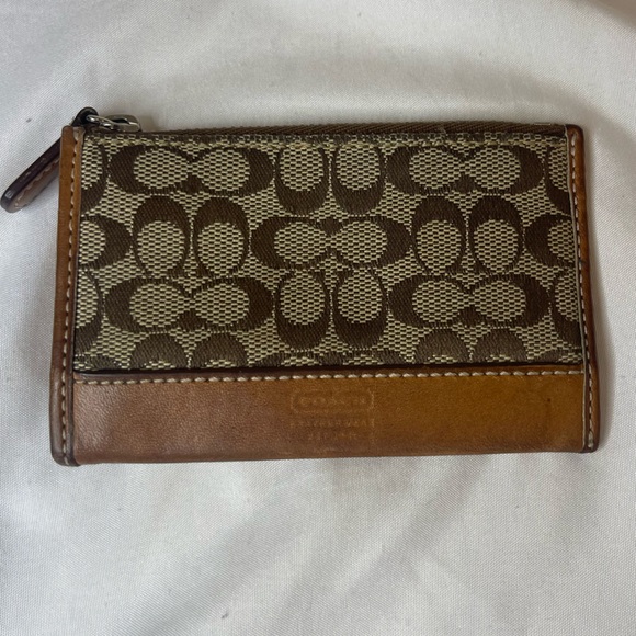 COACH VINTAGE Monogram Canvas & Leather Zipper Key Chain ID Wallet Coin Purse - Picture 2 of 10